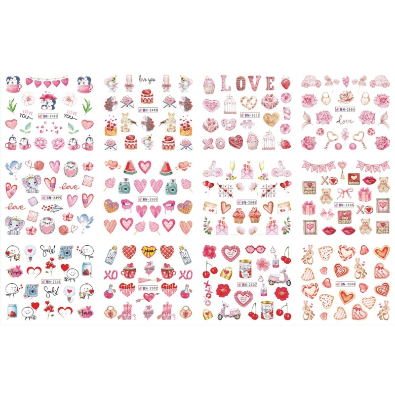 Siy Hearts Nail Art Stiker Decals Lips Nail Design DIY Dekorasi Kuku Akrilik