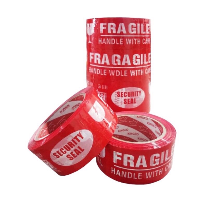 Lakban Bening FRAGILE 48 x 82 cm atau 90 Yard / Lakban Fragile Handle With Care / Isolasi Barang Mudah Pecah Belah