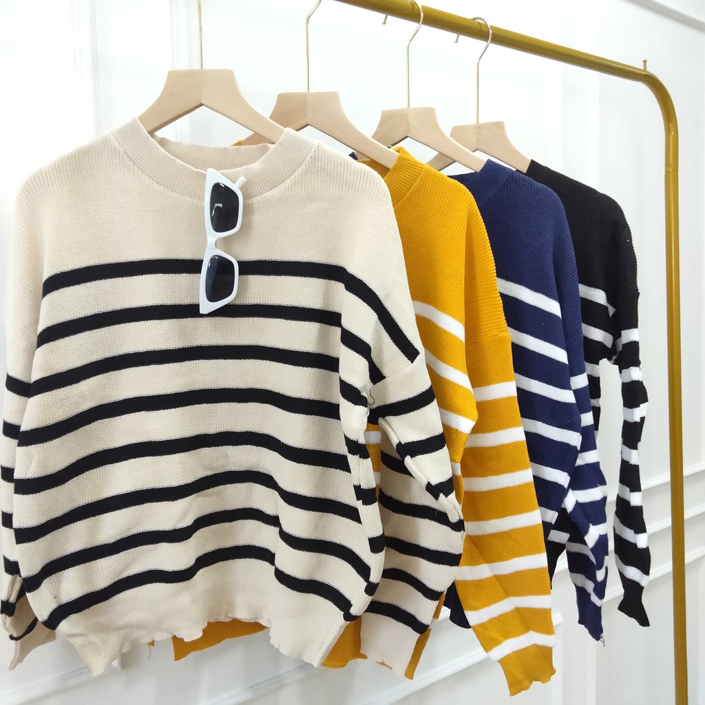 Maya Sweater Rajut Stripes - Korean Knit Long Sleeve - Atasan Wanita Import TM (51103)