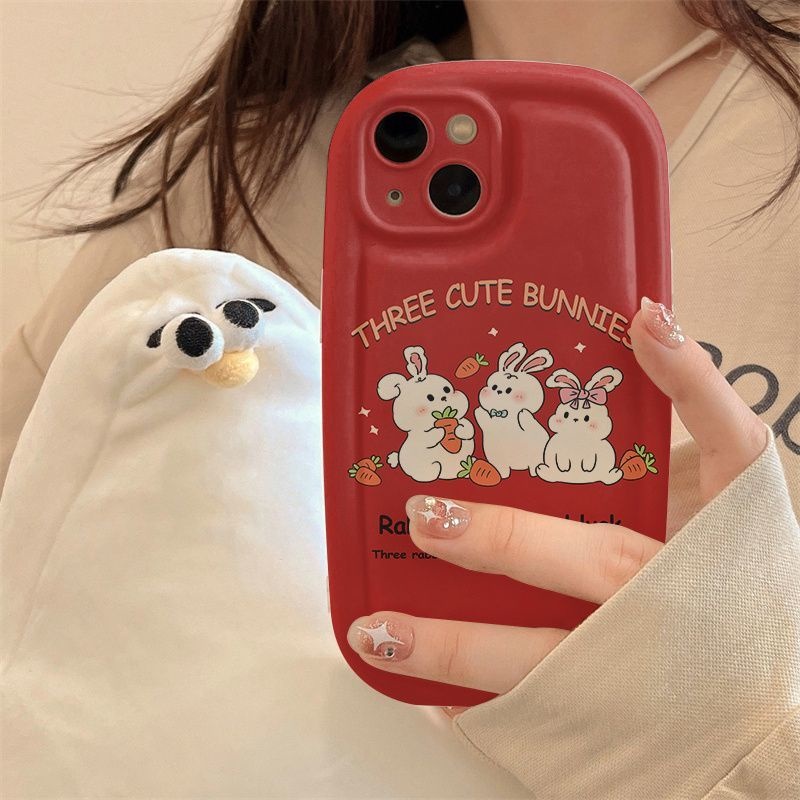 IPHONE Casing Ponsel Desain Bunnies Tiga Lucu Merah Kompatibel Dengan Iphone12 13 14 11 Pro Max X Xs Max Xr hhggjj