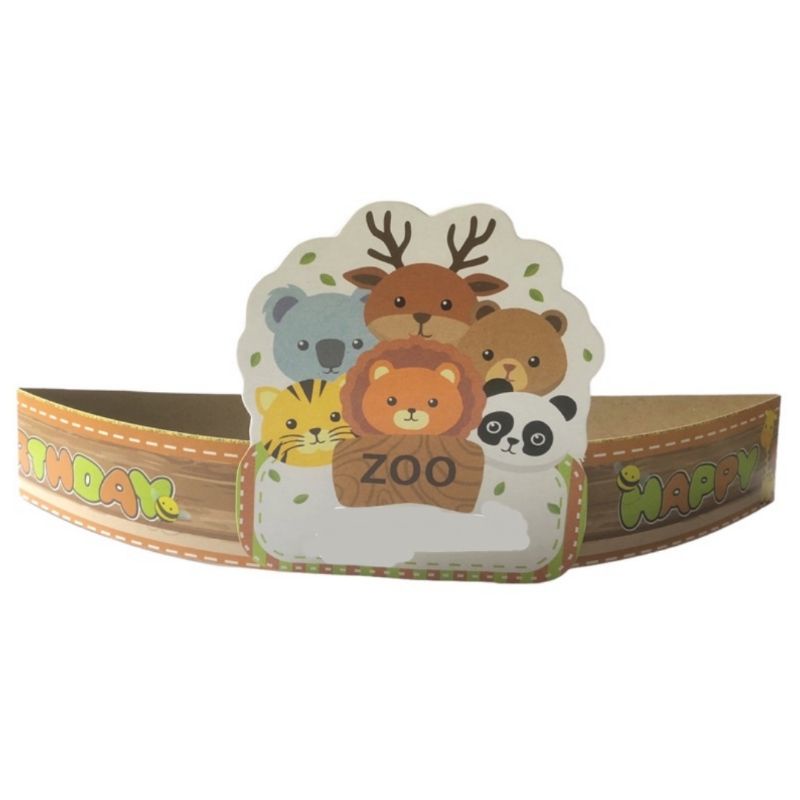 Topi ANIMAL ZOO 10pcs topi ulang tahun anak dekorasi pesta ulang tahun ANIMAL ZOO perlengkapan pesta