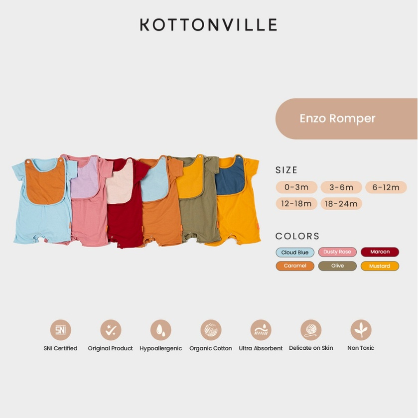 Kottonville Enzo Romper 0-2 Tahun Romper Dengan Bib Boy Girl CBKS