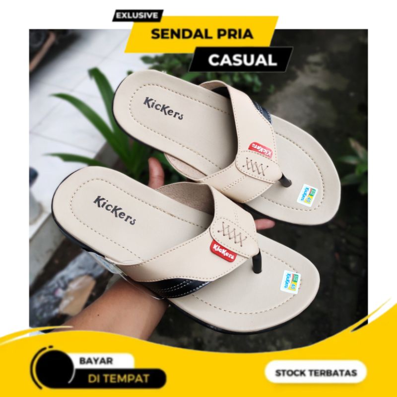 SANDAL JAPIT PRIA KICKERS ORIGINAL 100% SANDAL PRIA SENDAL KULIT PRIA KASUAL JP01 SIZE 39-43 TERBARU