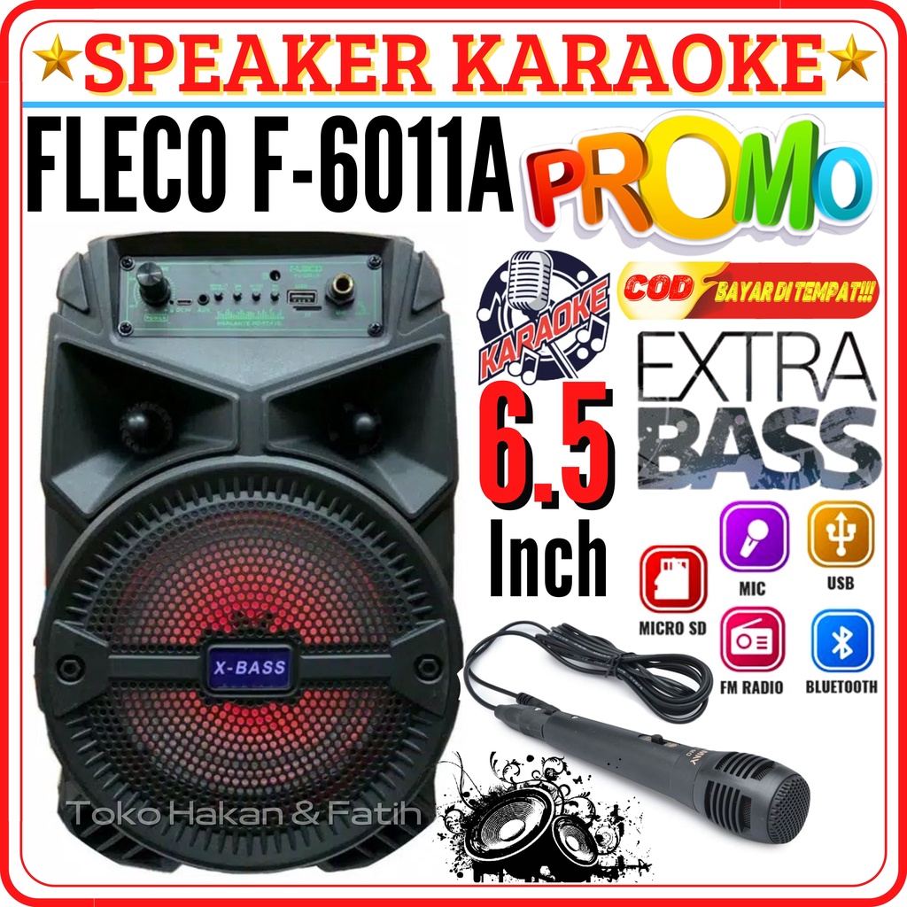 Fleco F 6011 Speaker Portable Bluetooth Super Bass Karaoke - Speaker Bluetooth Fleco F-6011A Speaker