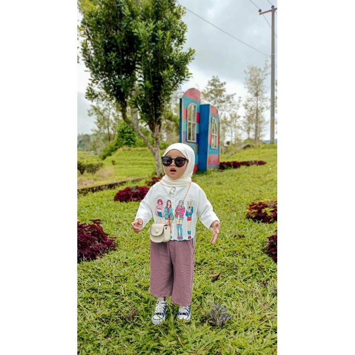 Zahra Setelan Anak Perempuan Marzia Crop Bahan Crinkle | Pakaian Anak Terlaris Umur 1 - 7  Tahun