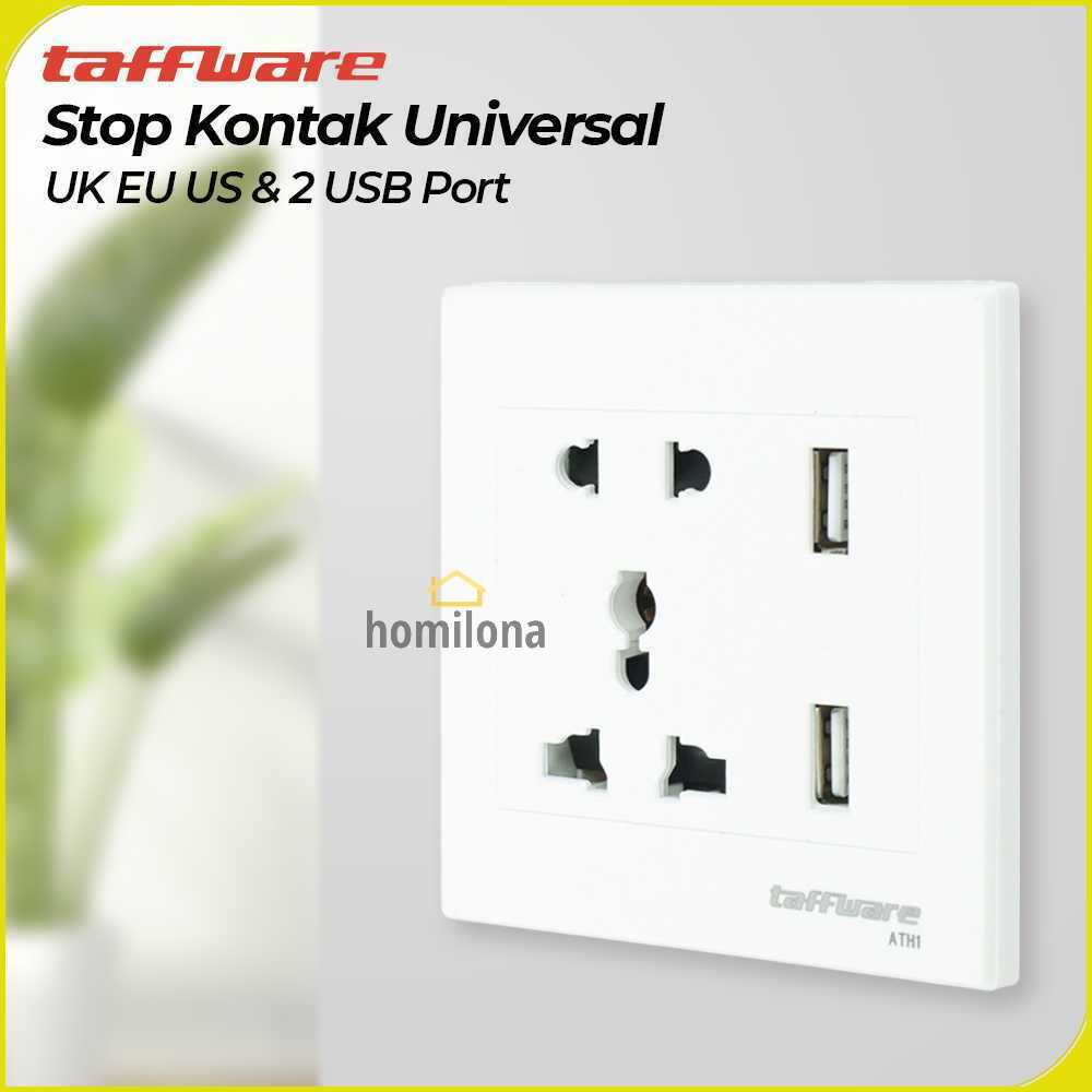 Taffware Stop Kontak Universal UK EU US &amp; 2 USB Port - ATH1