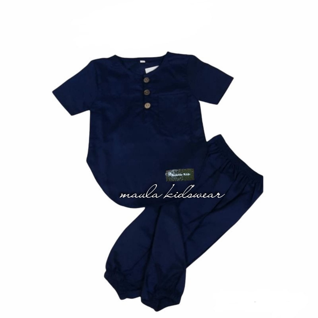 Setelan Koko Model Joger Anak Bayi Balita Fashion Muslim Katun Polos 0-2 Tahun navy