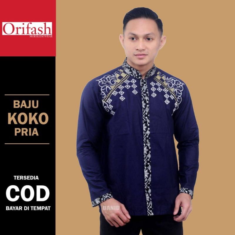 BAJU KOKO DEWASA KEMKO KOMBINASI BORDIL BAJU KOKO MUSLIM LENGAN PANJANG KATUN HALUS SIZE M L XL