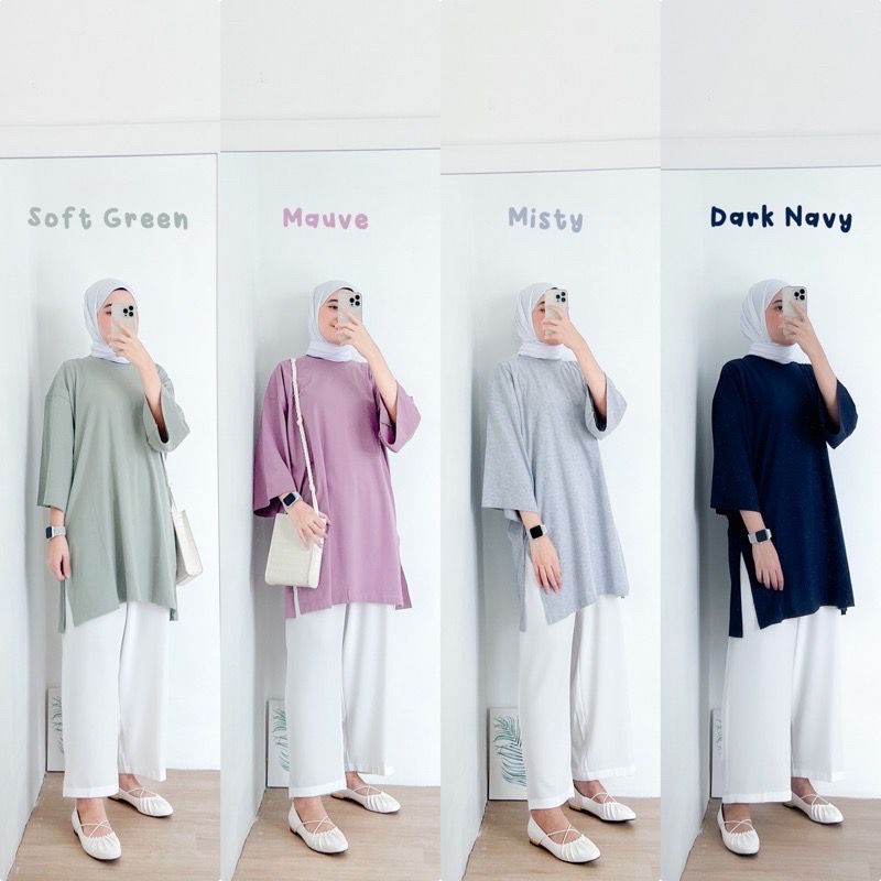 Guilen Top Baju Atasan Wanita Kemeja Kotak Kemeja Korean Style Muslim  Gfs Myza Oversize Xxl Slit Bl