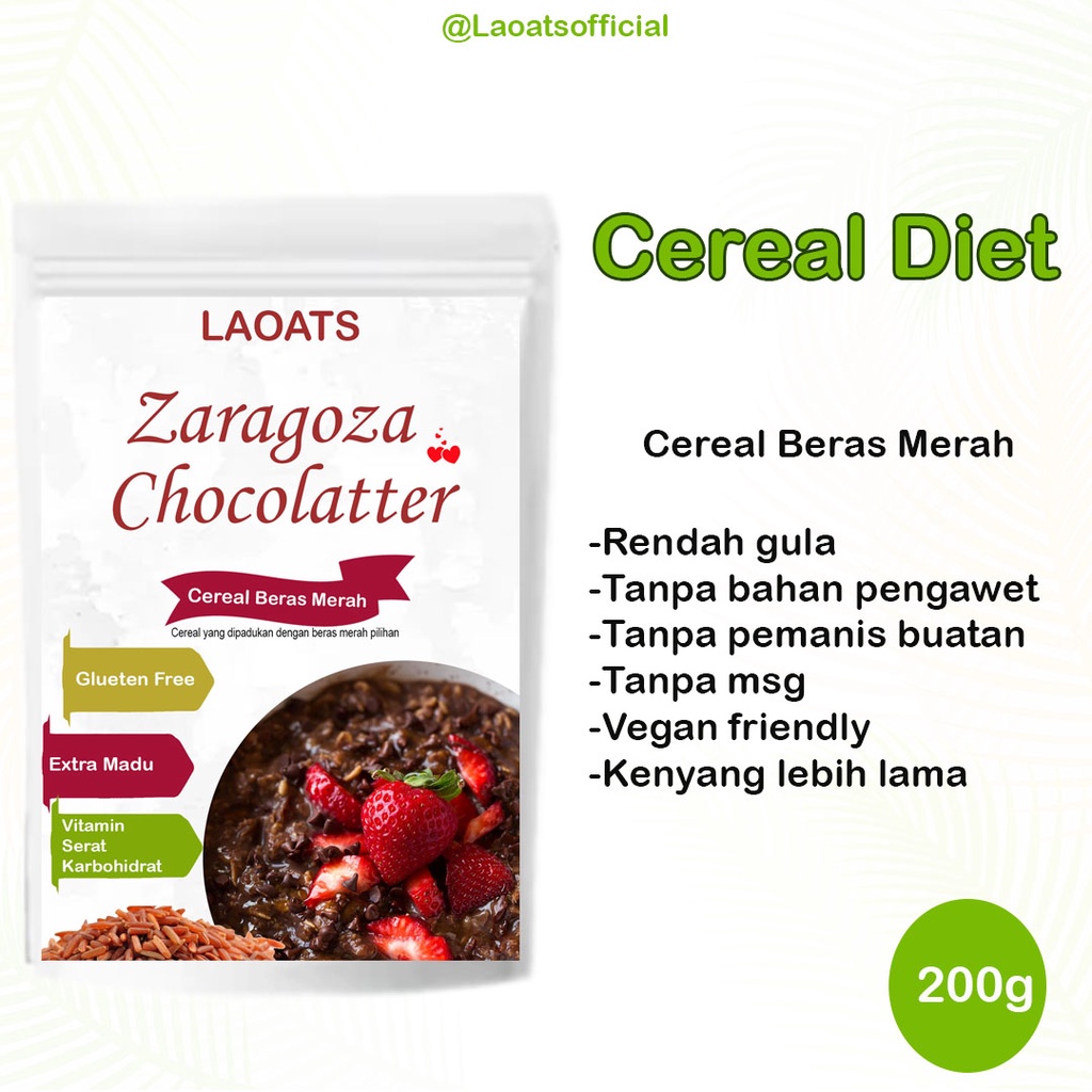 

Sereal Diet Pelangsing Penurun Berat Badan Rolled Oat Almond Milk Chia Seed Oatmeal Rendah Gula Beras Merah Zaragoza Chocolatter Laoats (200g)