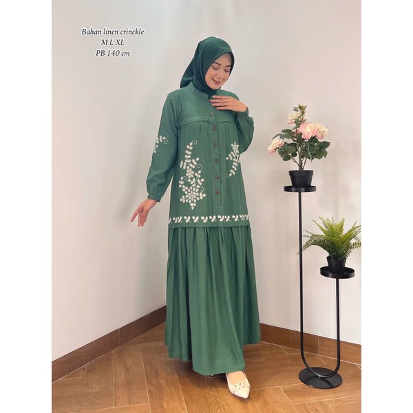 ZAJA - Baju Gamis Perempuan Cantik Dress Muslim Linen Cringkel Gamis Polos Bordir Cantik &amp; Mewah / Dress Muslim Katun Polos / Gamis Katun Toyobo Bordir Terbaru / Fashion Muslim Elegant &amp; Anggun / Gamis Bordir Ridd