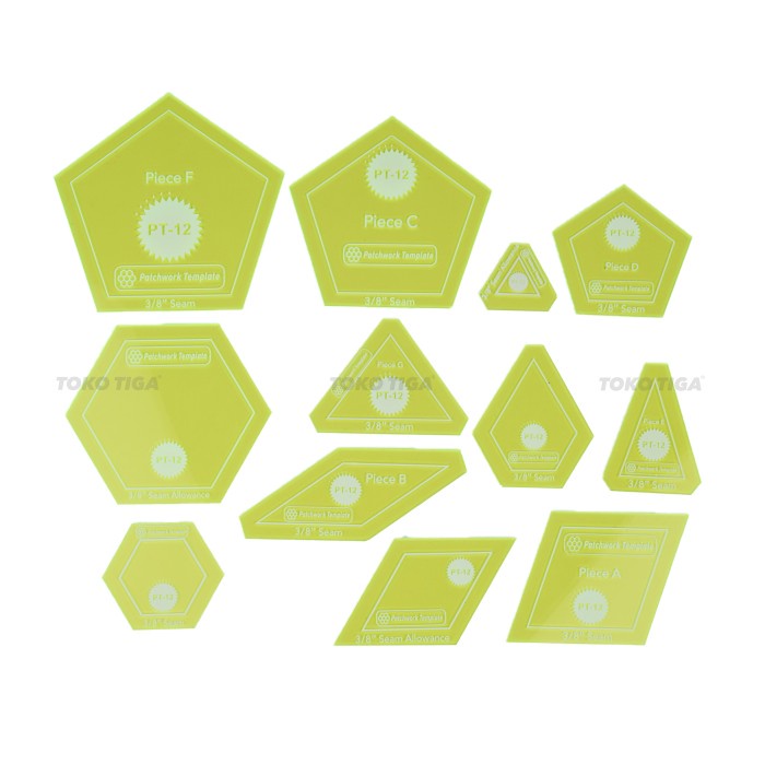 

Matr Penggaris Quilting Piecing / Patchwork Template Set Isi 12 (Pt-12)