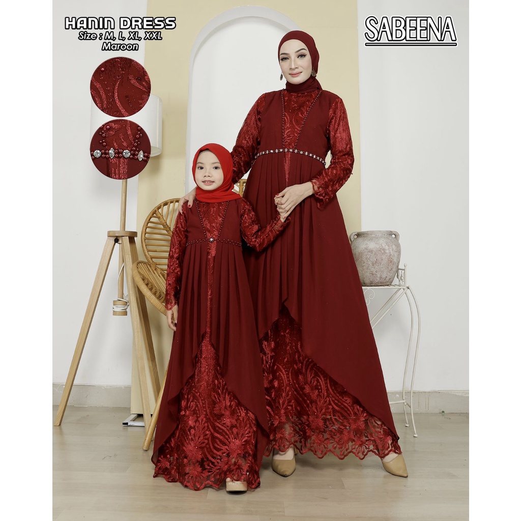 HANIN GAMIS CAOUPEL IBU DAN ANAK GAMIS ELEGANT GAMIS KONDANGAN PAYET DIDADA FREE MASKER