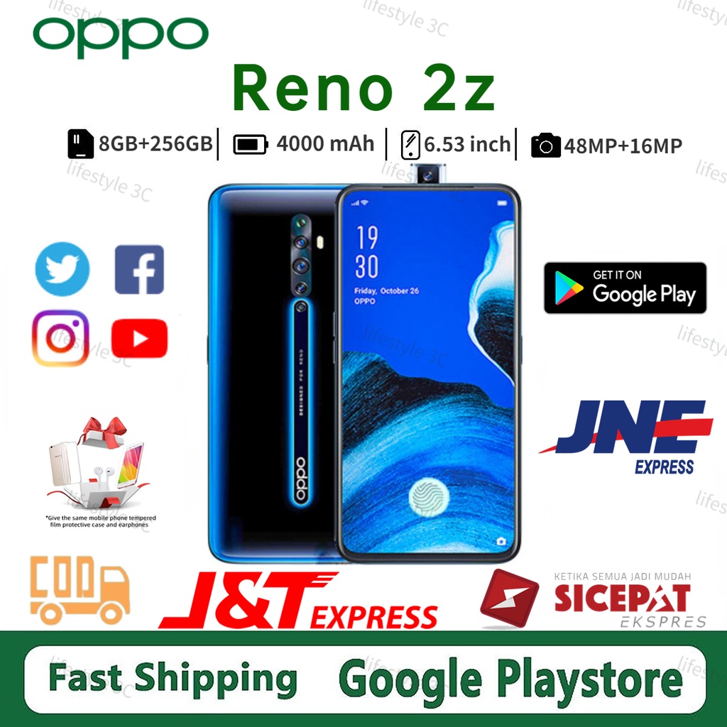 HP OPPO Reno2 Z RAM 8/256GB 16MP depan 48MP Kamera Belakang Layar 6.53 inci Baru Garansi 1 Tahun