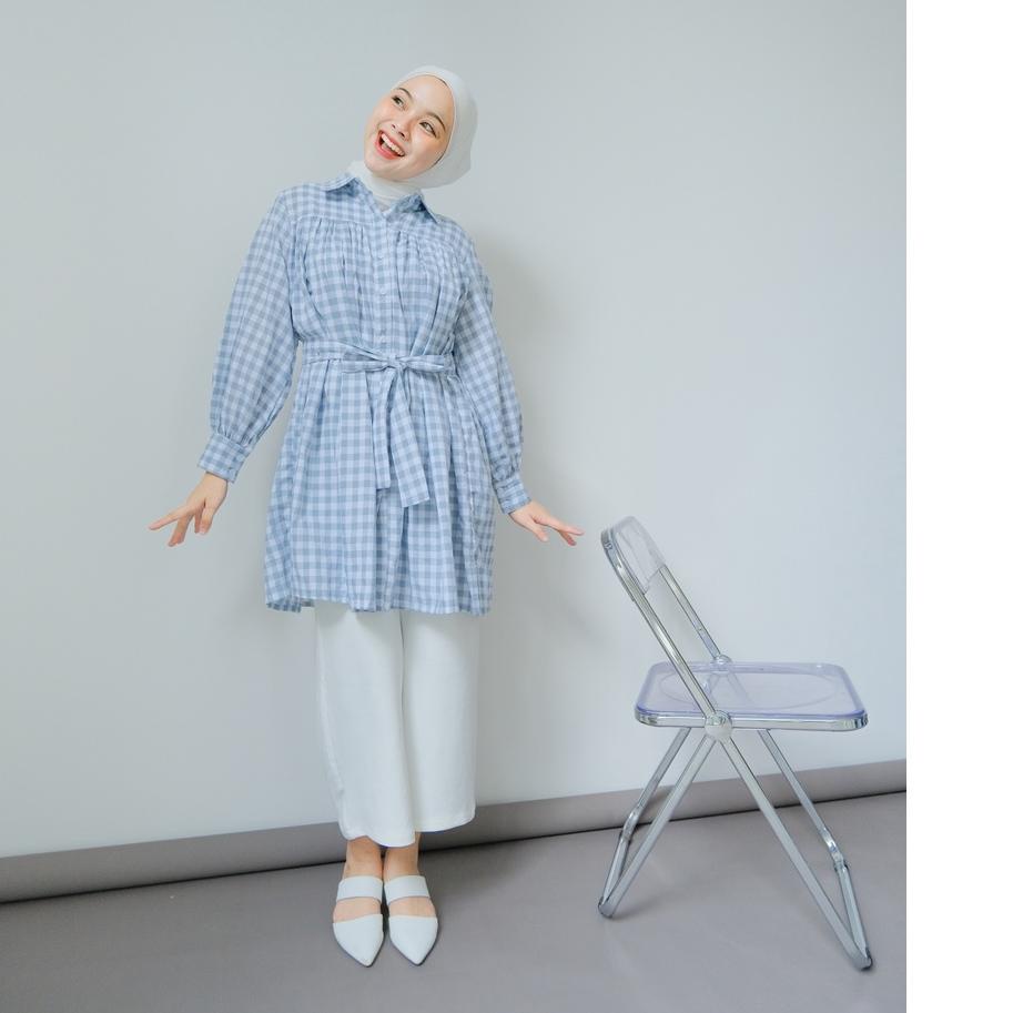 Mayoutfit Jieva Tunic | Tunik Tali Pinggang Layer Motif Gingham Kotak