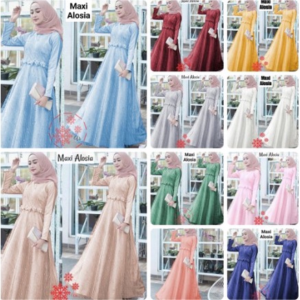 READY GAMIS WANITA 100% REAL PIC MAXI ALOSIA JUMBO M~XXL DRESS GAMIS BRUKAT TULANG GLITTER KOMBI MOS