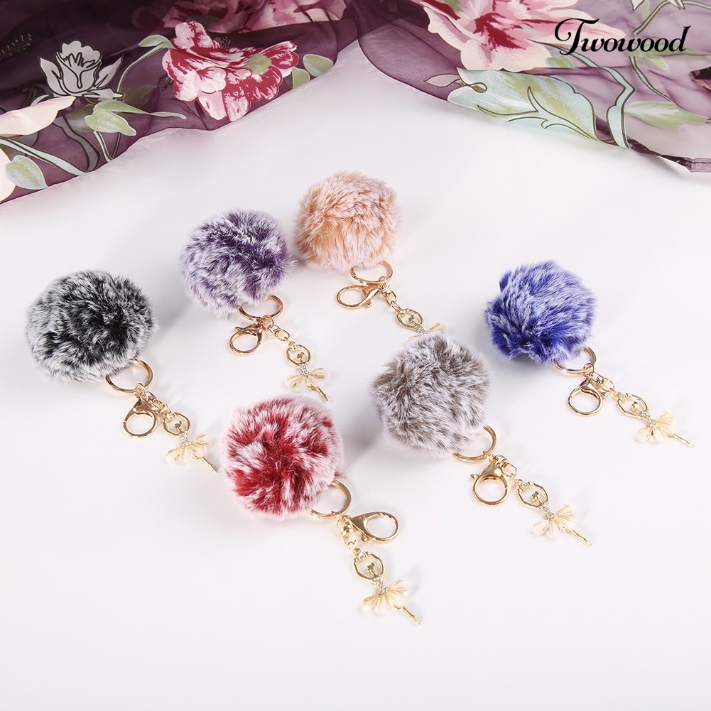 Twowood Cute Dancing Angel Gantungan Kunci Liontin Wanita Key Ring Holder Pompom Tas Ornamen