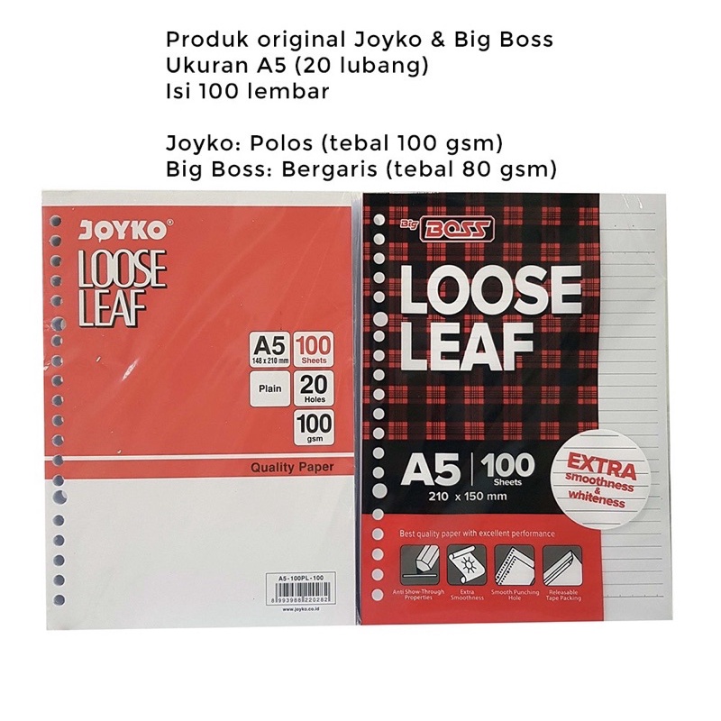 

Loose leaf B5 A5 isi kertas binder ring B5 A5 bergaris