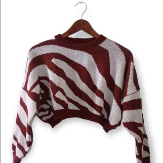 CAROLINA Sweater Rajut Crop Top, Motif zebra