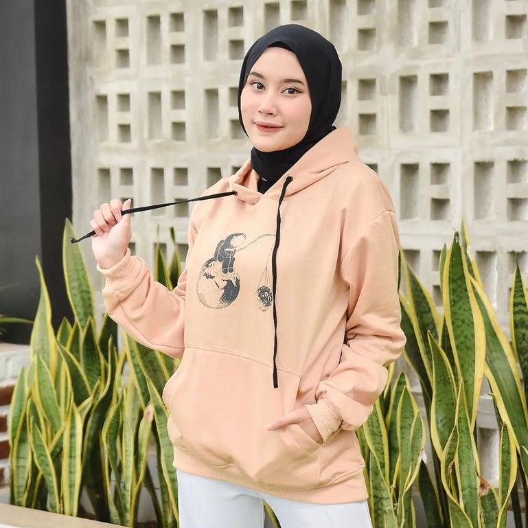 Hoodie Fishing Astronot Atasan Kekinian Pria Wanita Style Kekinian Bahan Fleece