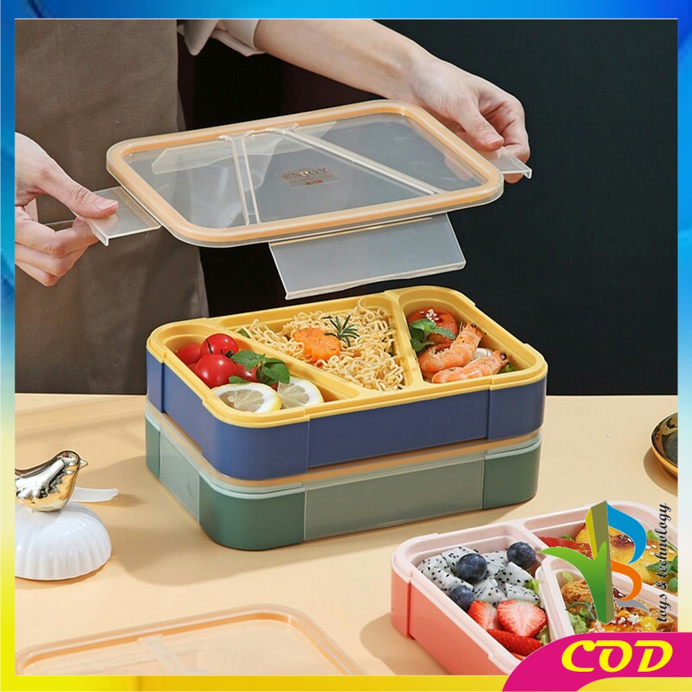 RB-C698 Kotak Bento BPA FREE Tempat Makan Set Sendok 3 Sekat Anti Tumpah / Tempat Bekal Sekat Segitiga Set Lunch Box Portable