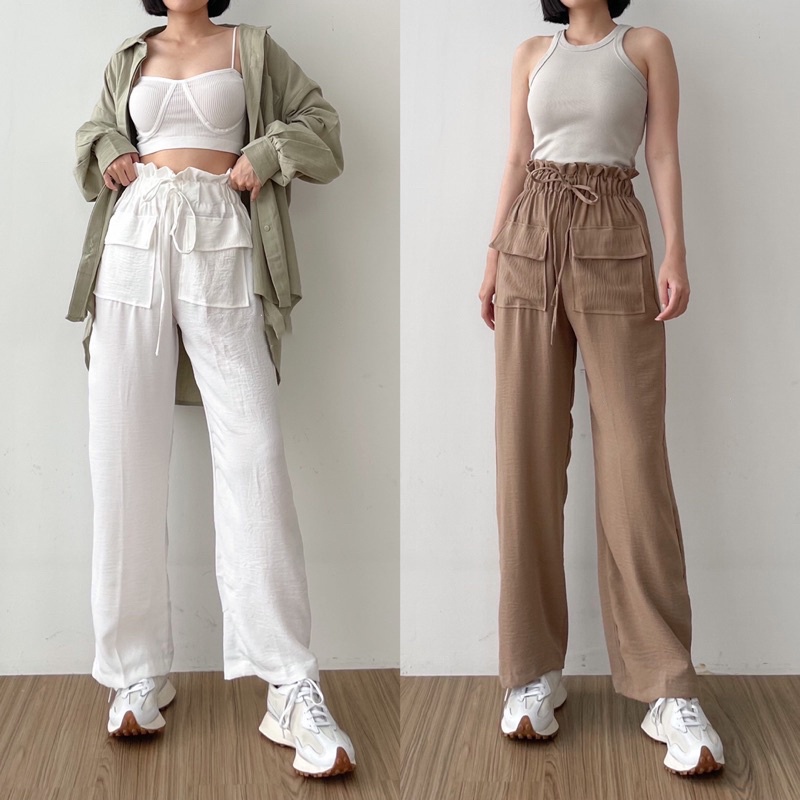 ZASKIYA - Hanna Pants / Celana Kulot Highwaist Crinkle Double Pocket