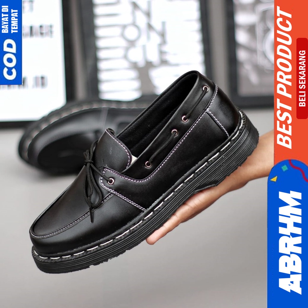 Sepatu Docmart Low Boots Pantofel Kerja Formal Pria Hitam Abrhm Dominik