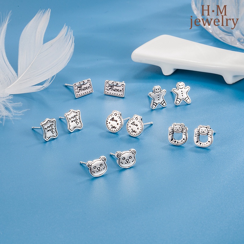 Suasana Natal Retro Tertekan Gingerbread Man Bear Ear Studs 2022anting Baru