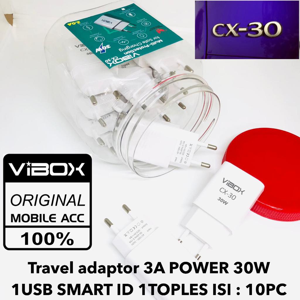 1TOPLES 10PCS TRAVEL ADAPTOR VIBOX CX-30 1USB 3A 30W BATOK VIBOX ORIGINAL FAST CHARGING SULTAN