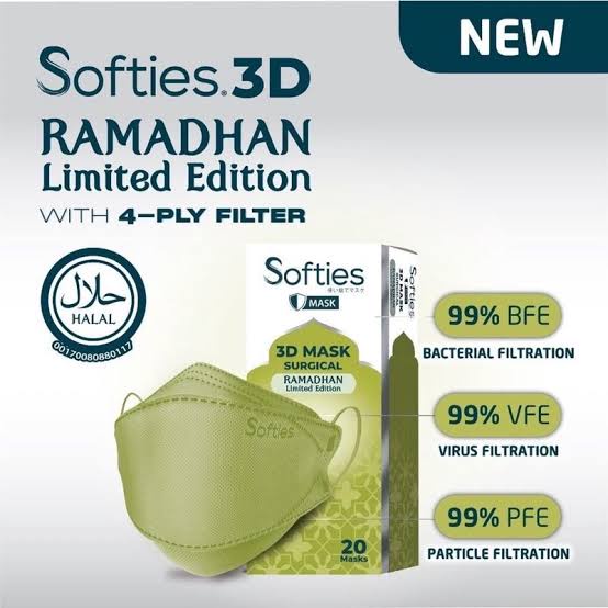 SOFTIES SURGICAL MASK 3D SERIES 4-PLY MASKER MEDIS ISI 20 PCS - RAMADHAN