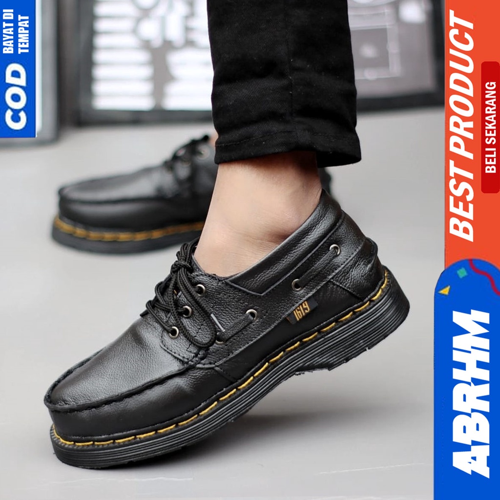 Sepatu Formal Kerja Pantofel Docmart Low Boots Kulit Asli Pria Hitam Abrhm Gano