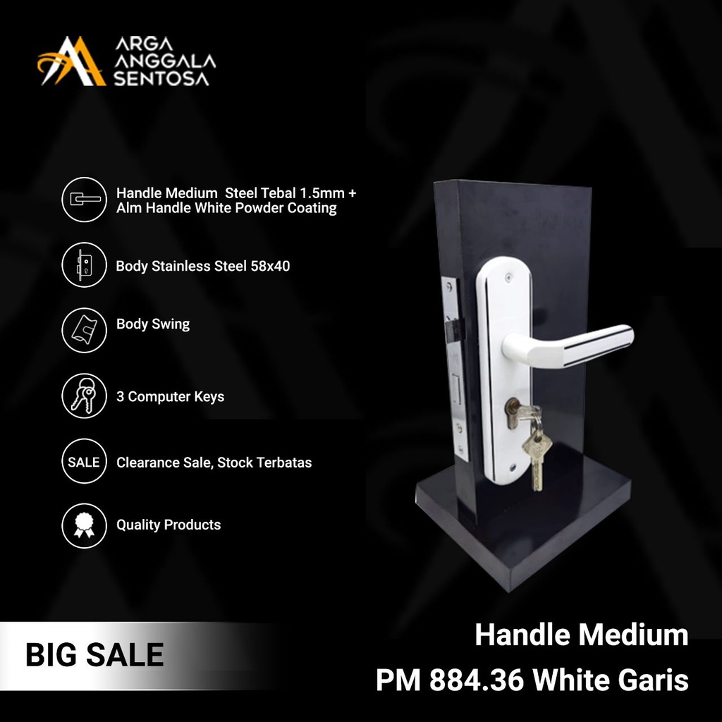 Gagang Pintu Set Kayu Putih / Handle Medium PM 884.36 White Garis