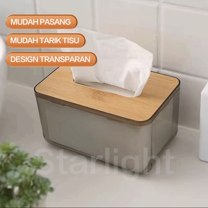 	 Starlight Kotak Tissu Kayu Transparan Modern Ruang Tamu Kantor Tempat Tisu Dapur Kamar Mandi Toilet Tissue Box Minimalis HSB639	