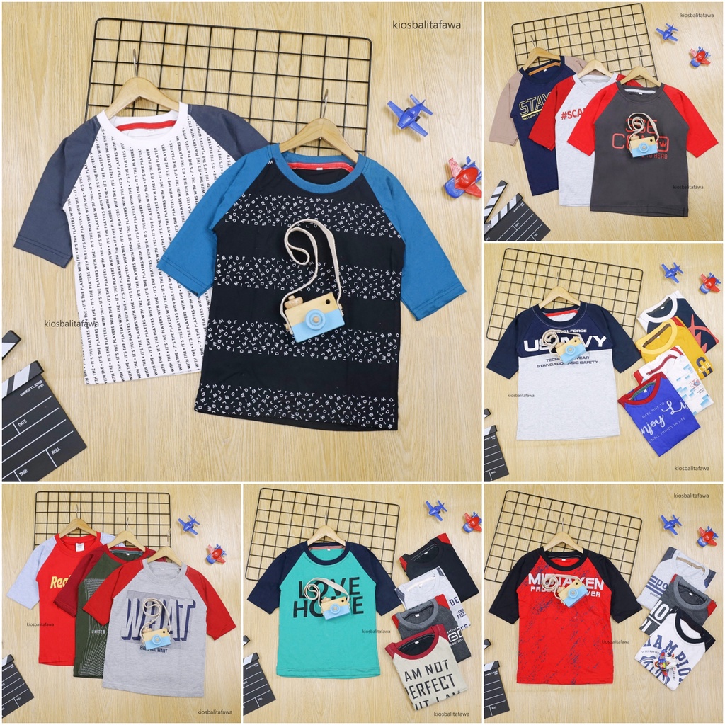 Kaos Reglan Distro Size 5-6 Tahun  / Baju Branded Anak Laki Lengan Pendek Cowok Import Polos Murah