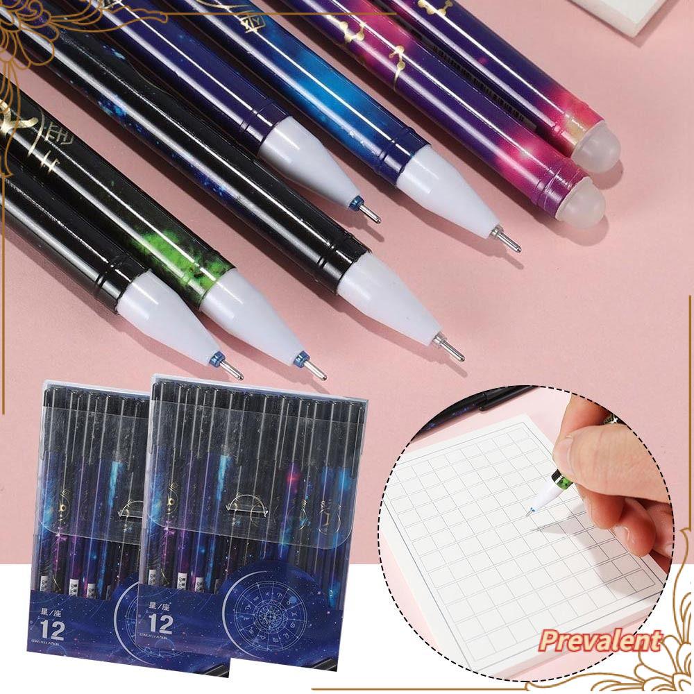 Preva 12PCS/Set Gel Pen Hadiah Siswa Tinta Hitam/Biru 0.5mm Pena Dihapus