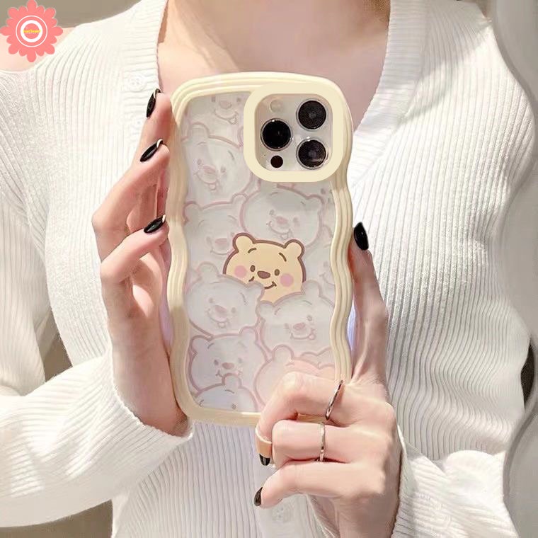 Compatible For iPhone 11 12 14 13 Pro Max 6 6s 8 7 Plus XR 14Plus X XS Max SE 2020 Cartoon Cute Winne the Pooh Transparent Wavy Edge Soft TPU Case