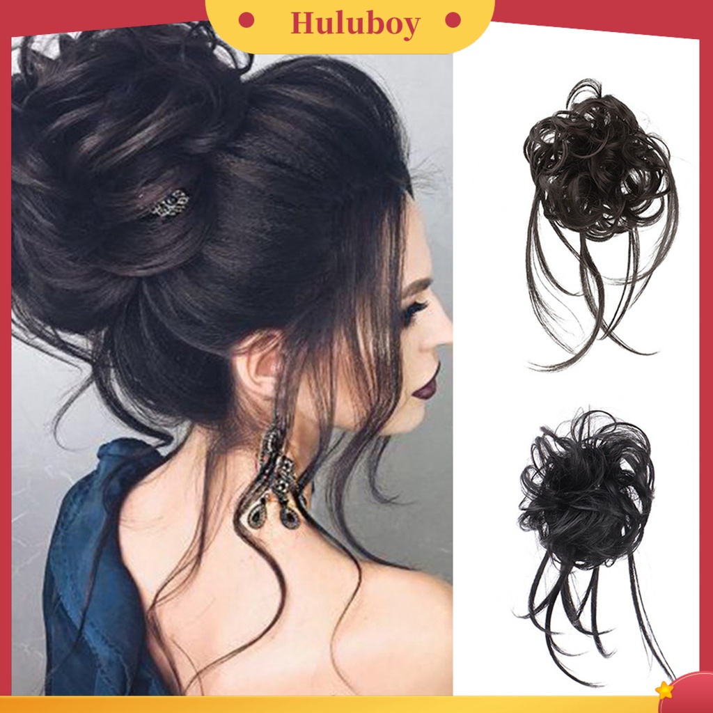 Wig Rambut Bun Elastis Breathable Efek Messy Untuk Pesta