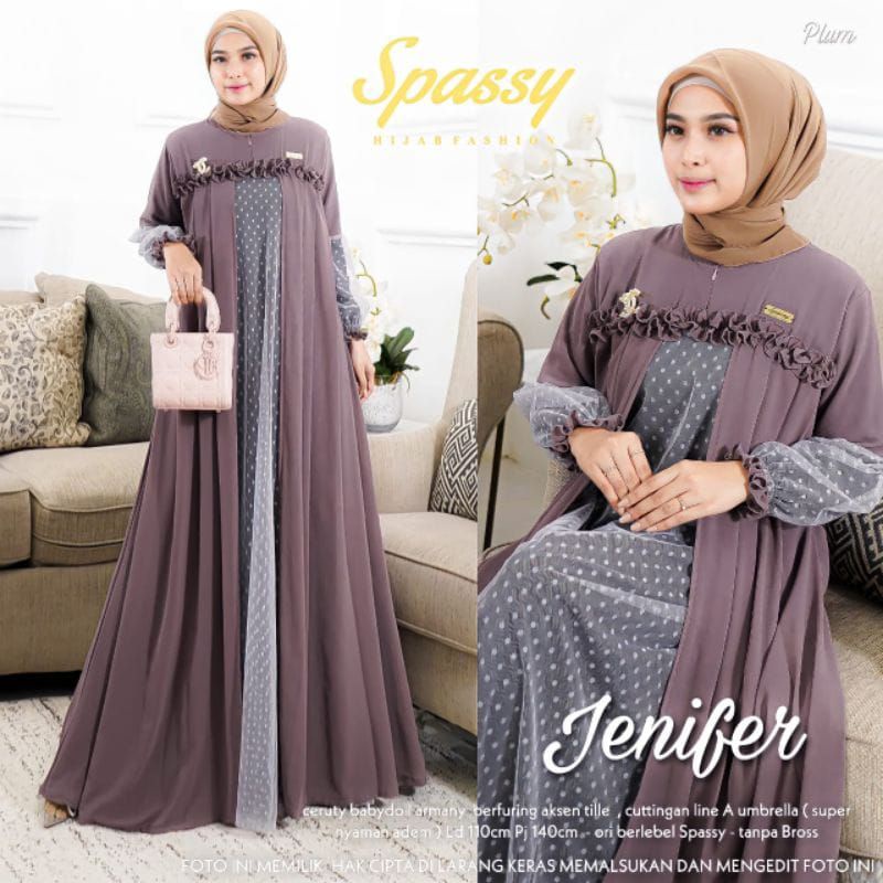 [Fashion Muslim] Gamis JENIFER | QONITA |  ALHAYA CERUTY babydoll motif | Maxy dress kondangan terbaru | terlaris