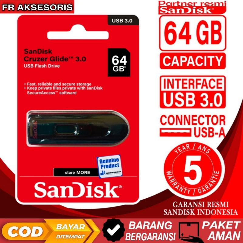 Flashdisk 64GB Sandisk Original Flashdisk Sandisk Cruzer Glide 3.0