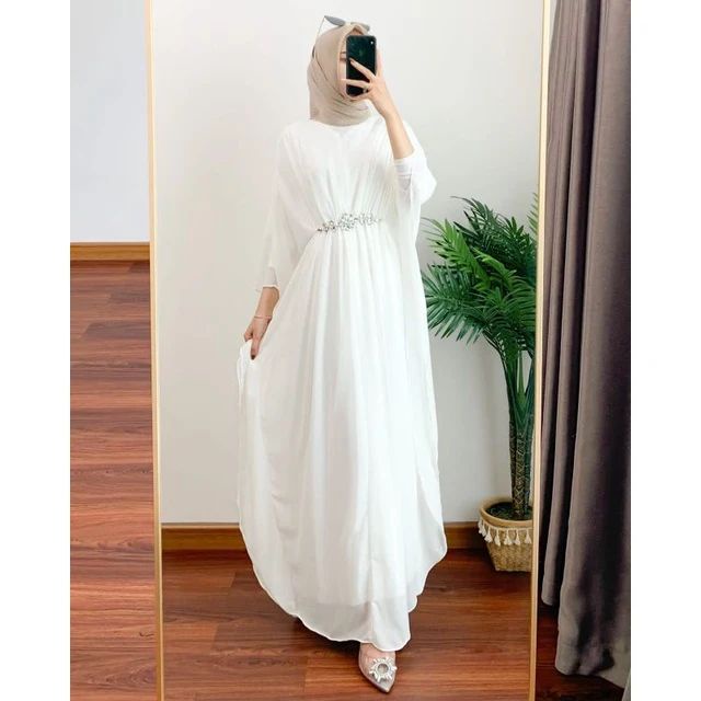 Kaftan Wanita Terbaru Warna Putih Hitam Milo Shabira Kaptan Long Dress Muslim Baju Kondangan Gaun Pe
