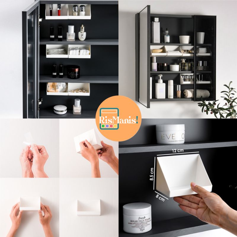 WALL MOUNTED DIAGONAL BOX - Kotak Penyimpanan Serbaguna Storage Tempel Tembok Perekat Kuat Rak Lemari Dinding WC Bentuk Diagonal Kamar Mandi Dapur Simpan Alat Makeup