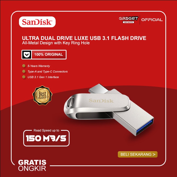 Sandisk Ultra Dual Drive Luxe USB 3.1 Type C - 1TB/512GB/256GB/128GB