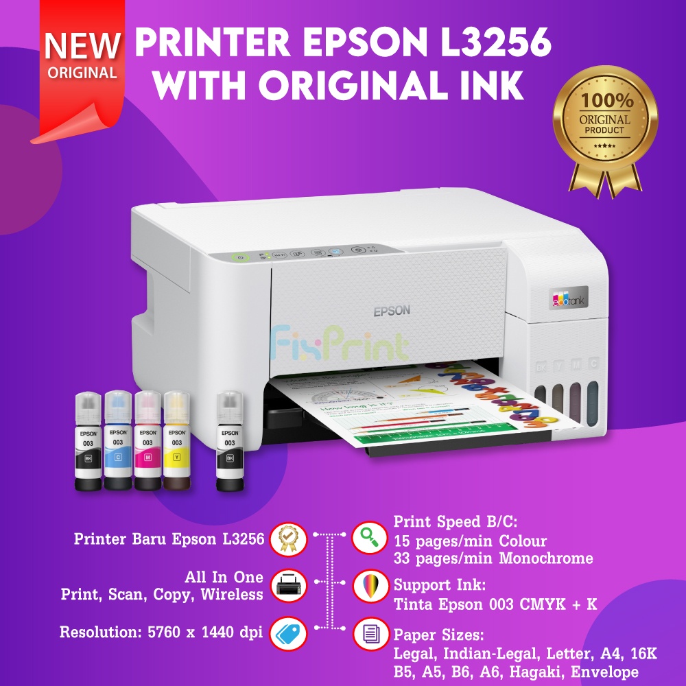 Printer Epson EcoTank L3250 WiFi All-in-One (Print - Scan - Copy) New, Pengganti Epson L3150 Print Photo Foto Warna Multifungsi Printer Epson L3256 Putih