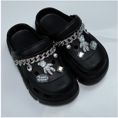 EVA Sandal Slop Wanita Korean Import Spons Rubber Tebal Tinggi Karet Ringan Super Empuk Anti Slip TEDDY RANTAI  TAPAK TEBAL 5-6CM