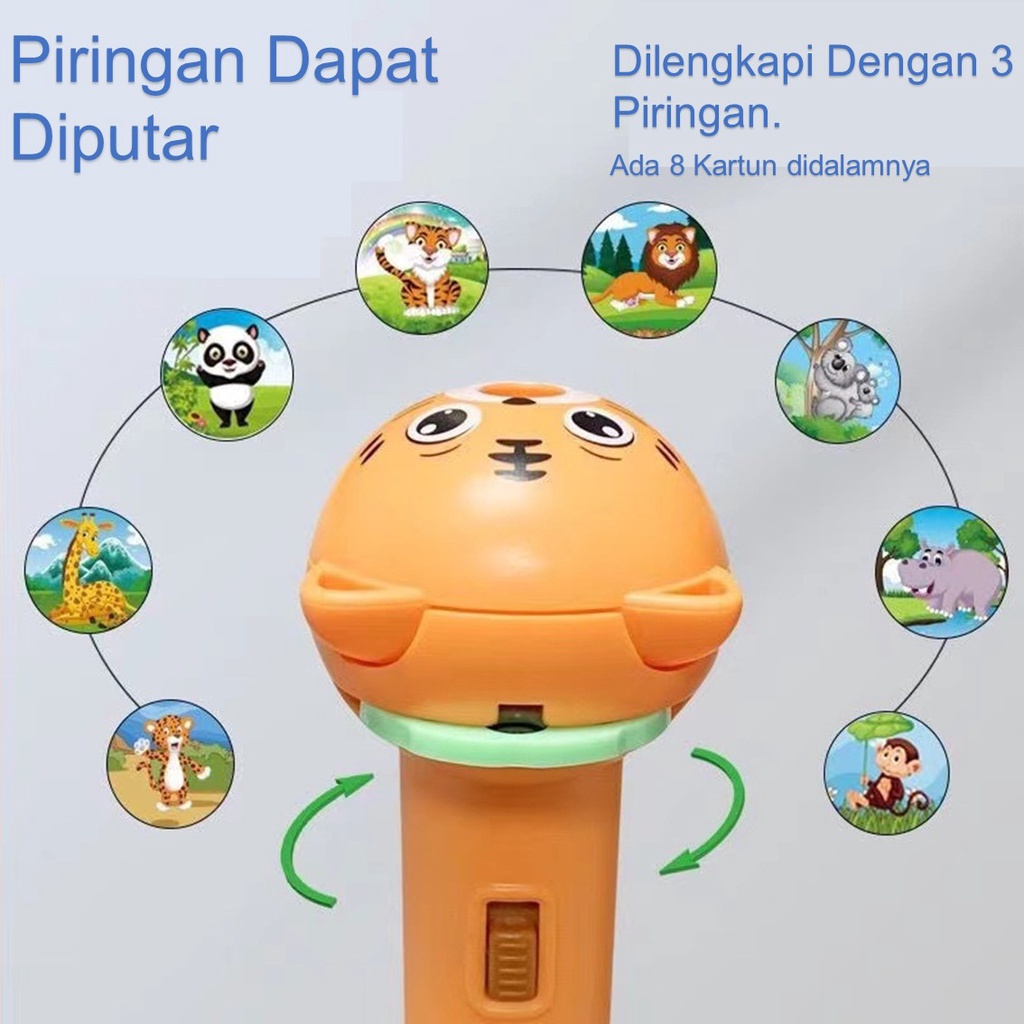 ZBH Senter Proyektor Karakter Hewan Fun Flashlight Mainan Proyektor Dengan 3 Piringan Gambar Mainan Edukasi