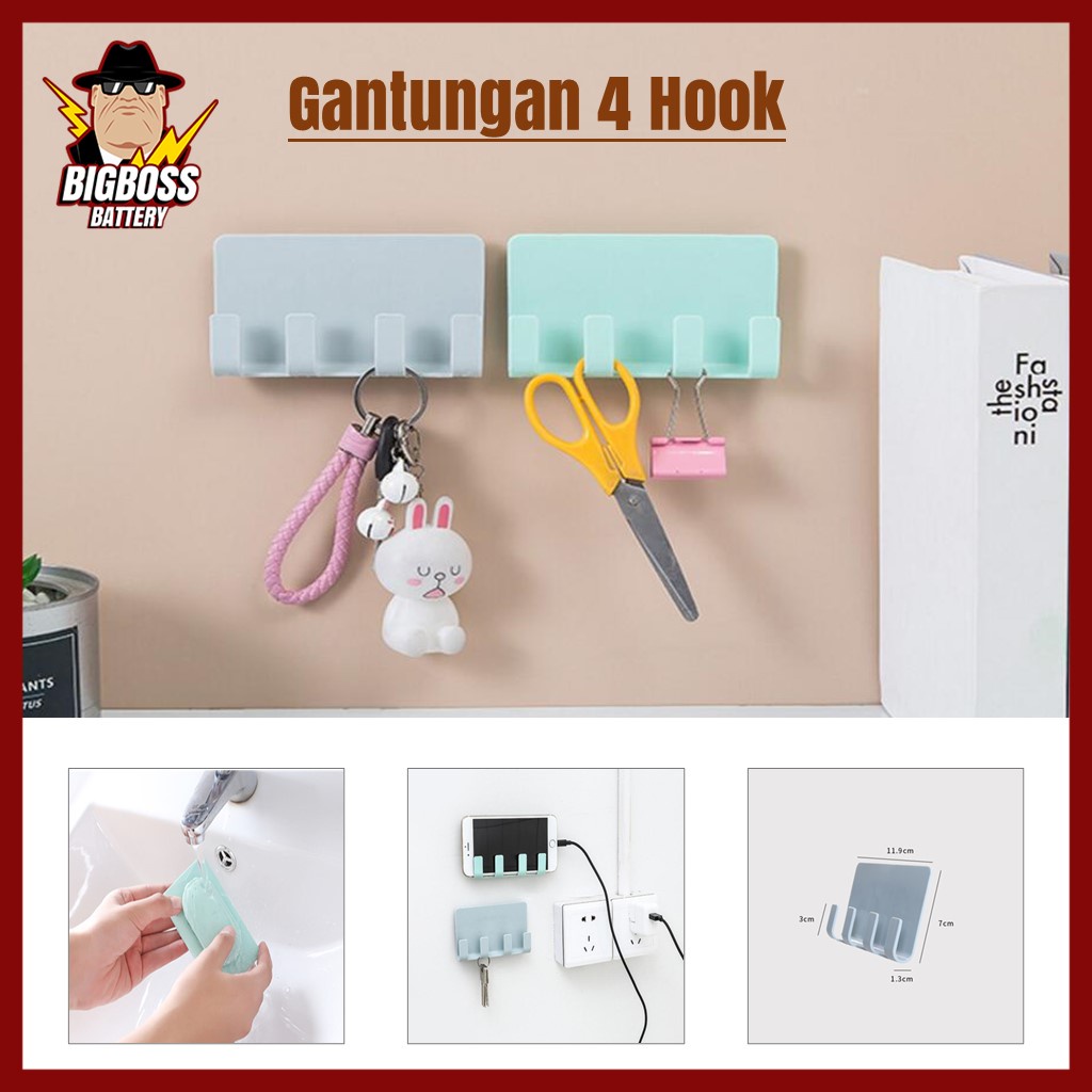 Gantungan 4 Hook Tempel Dinding Handphone Multifungsi Holder Gantung Charger Serbaguna
