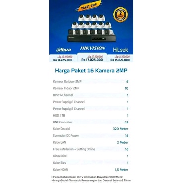 PAKET CCTV 16 KAMERA HIKVISION 2MP + PEMASANGAN