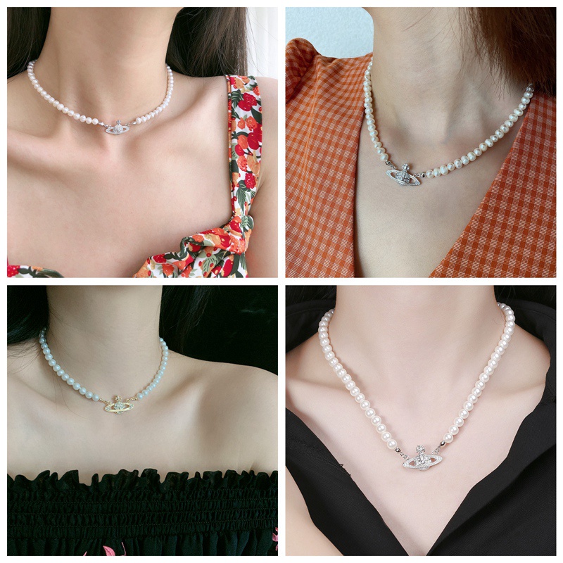 AY(CN) Gelang Kalung Mutiara Kristal Elegan Planet Klavikula Emas Perak Rantai Choker Bracelets Untuk Aksesoris Perhiasan Wanita