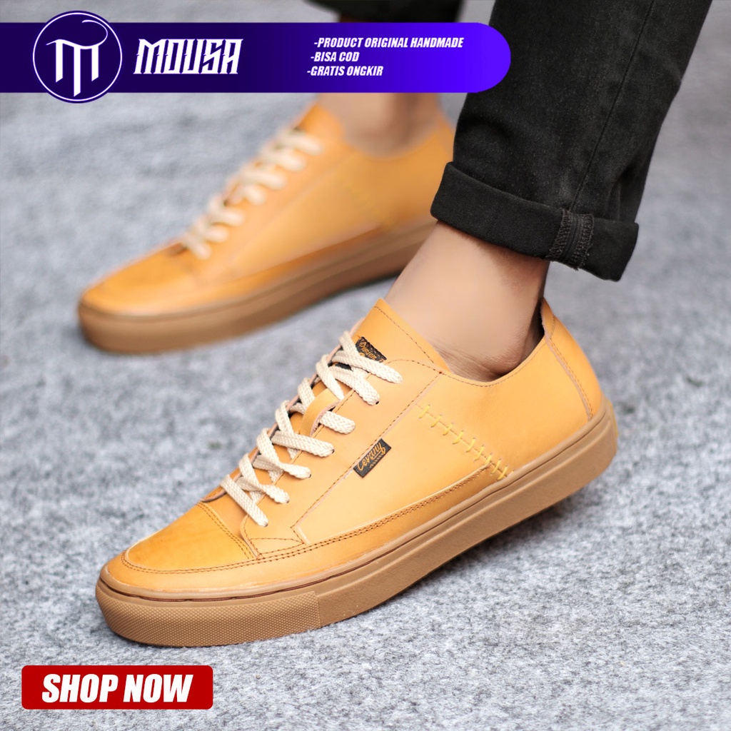 Sepatu Sneakers Casual Pria Kulit Asli Kerja Hitam Mousa Dante Low