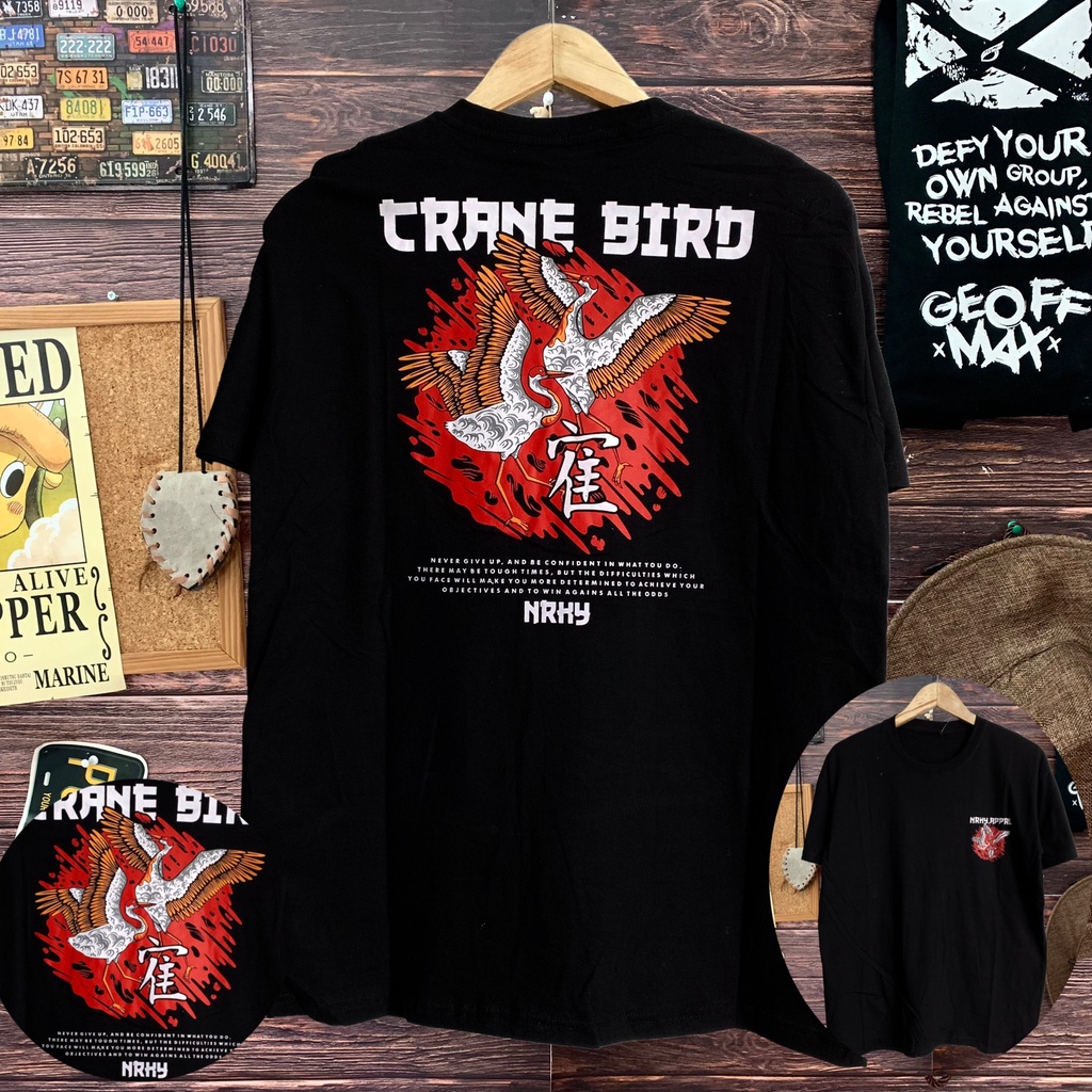 kaos distro NRKY CRANE BIRD ready size M L XL baju kaos cowok atasan pria